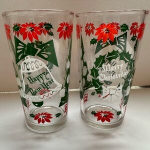 VTG MCM Atlas Merry Christmas Happy New Year drinking glasses